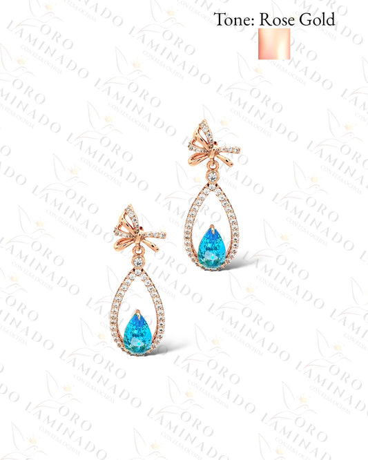 High Quality Oval Blue Stone Long Earrings G176