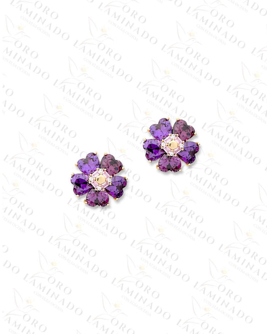 High Quality Purple Crystal Flower Earrings  B450