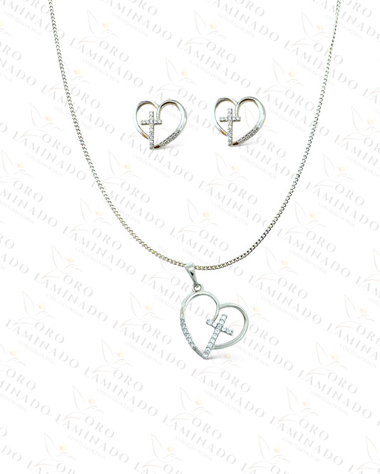 Exclusive High Quality Silver Heart Cross Set G365