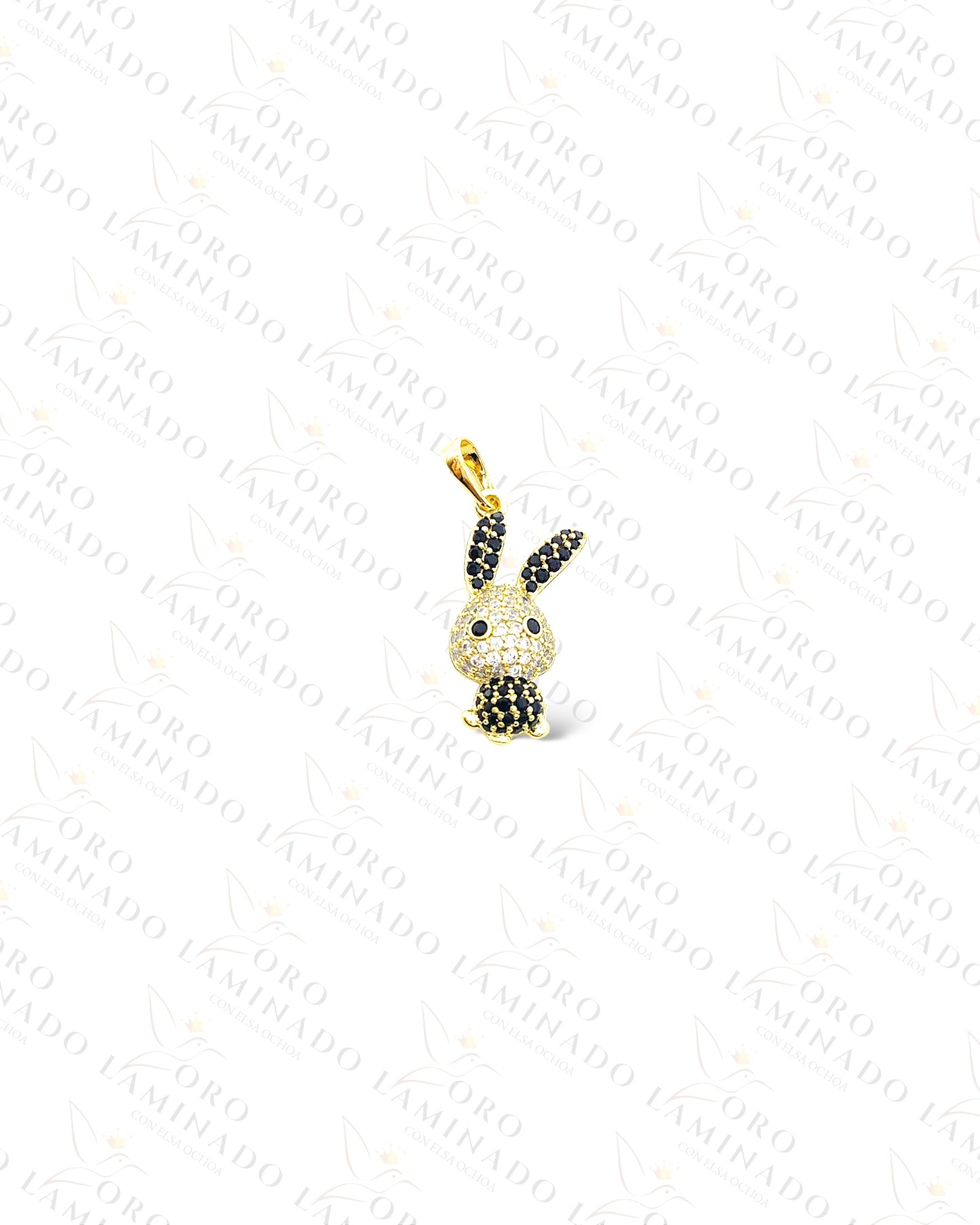 High Quality Small Bunny Pendant With Black Stones C8