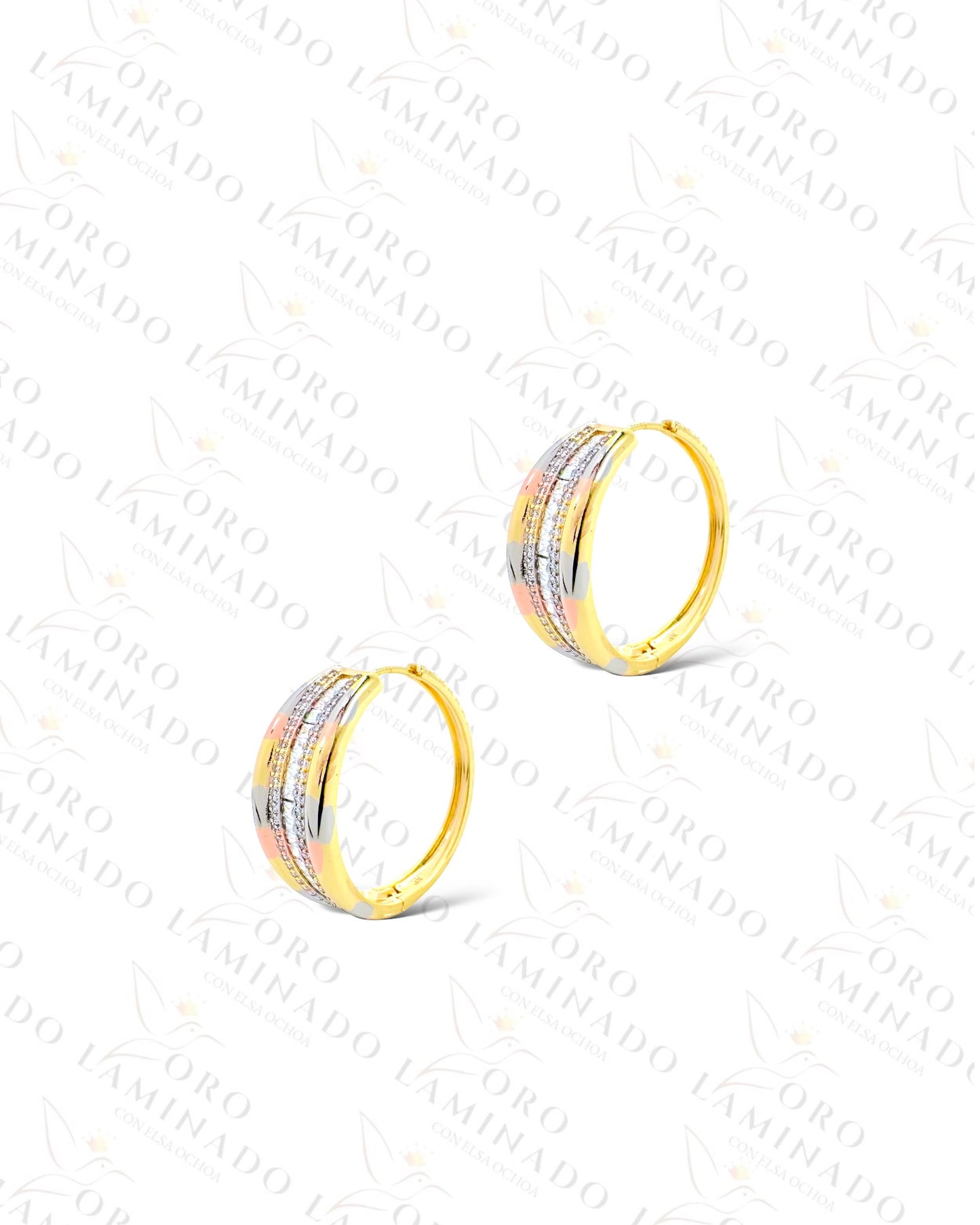 High Quality Three Tones Crystal Hoop Earrings (Gold Filled) G313