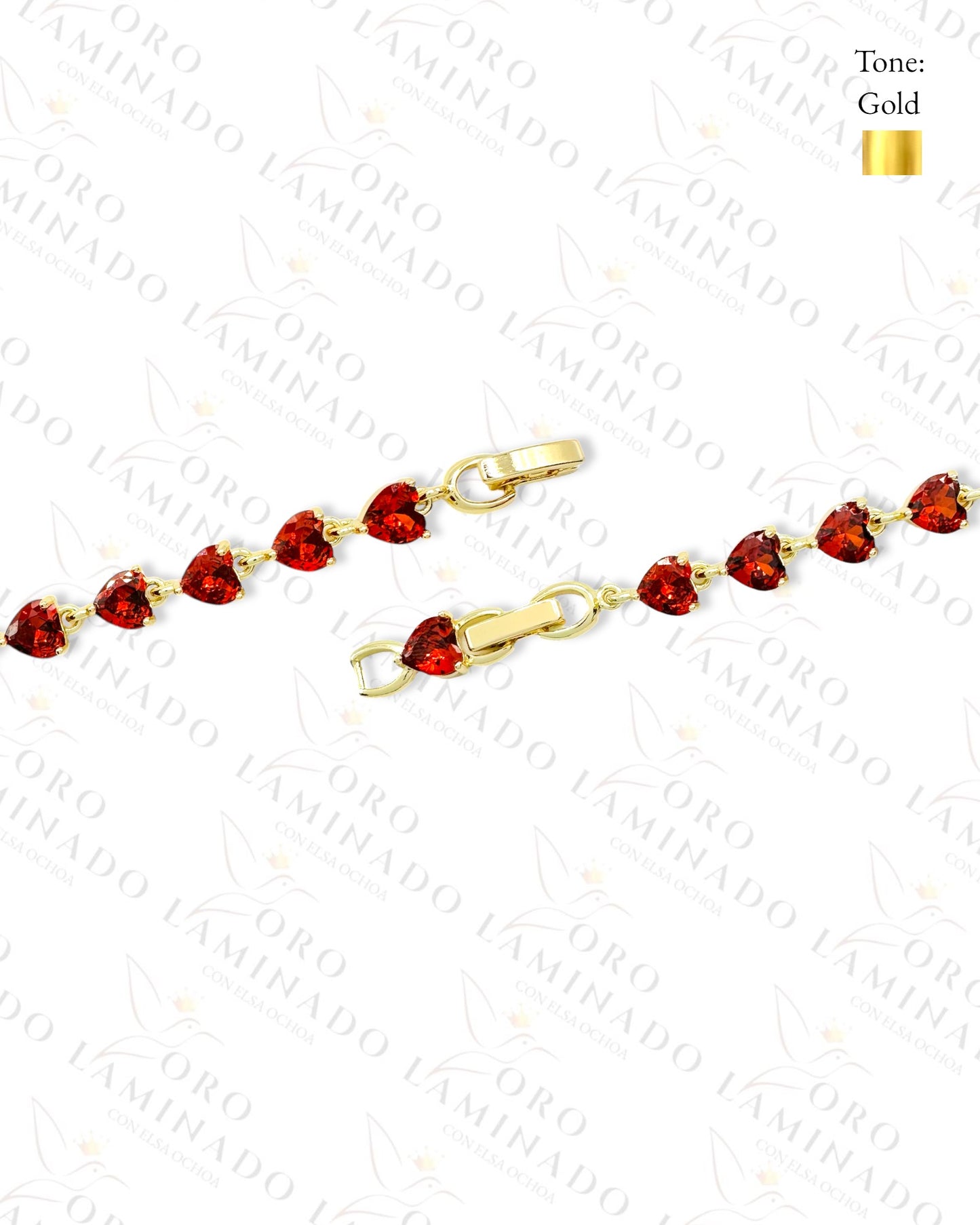 Red Crystal Hearts Bracelet (Gold Filled) R21