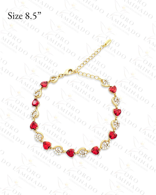 High Quality Red and Clear Sparkling Hearts Bracelet (Gold Filled) C136