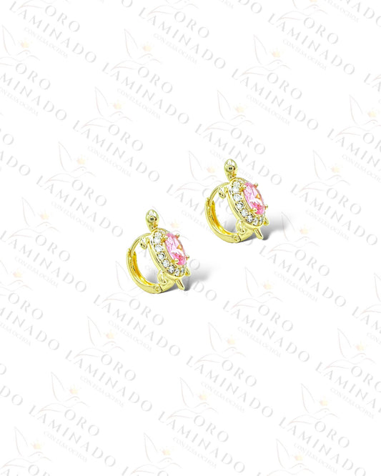 High Quality Light Pink Crystal Turtle Hoop Earrings R466