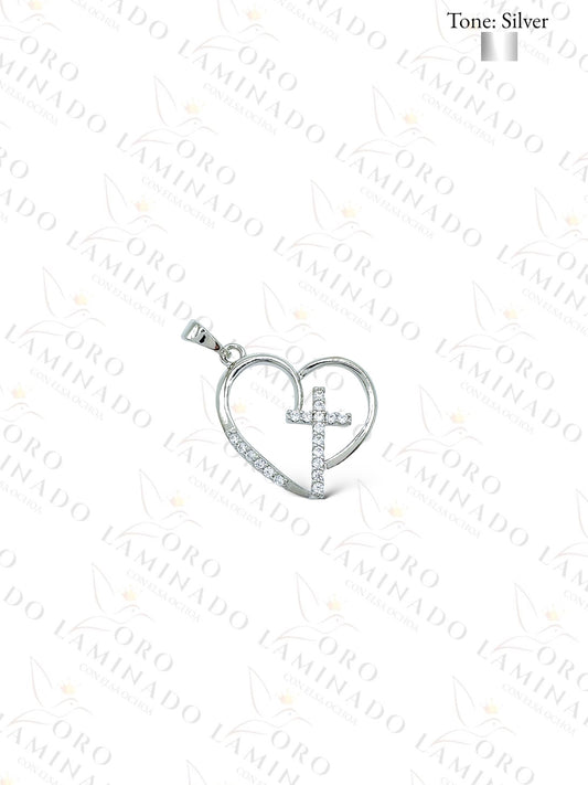 High Quality Silver Heart and Cross Pendant B44