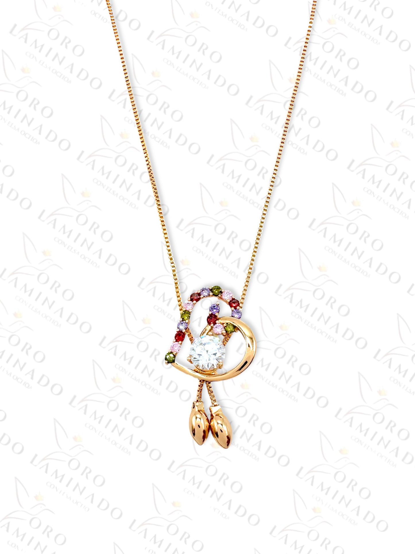 High Quality Crystal Multicolor Heart Bowtie Necklace R309