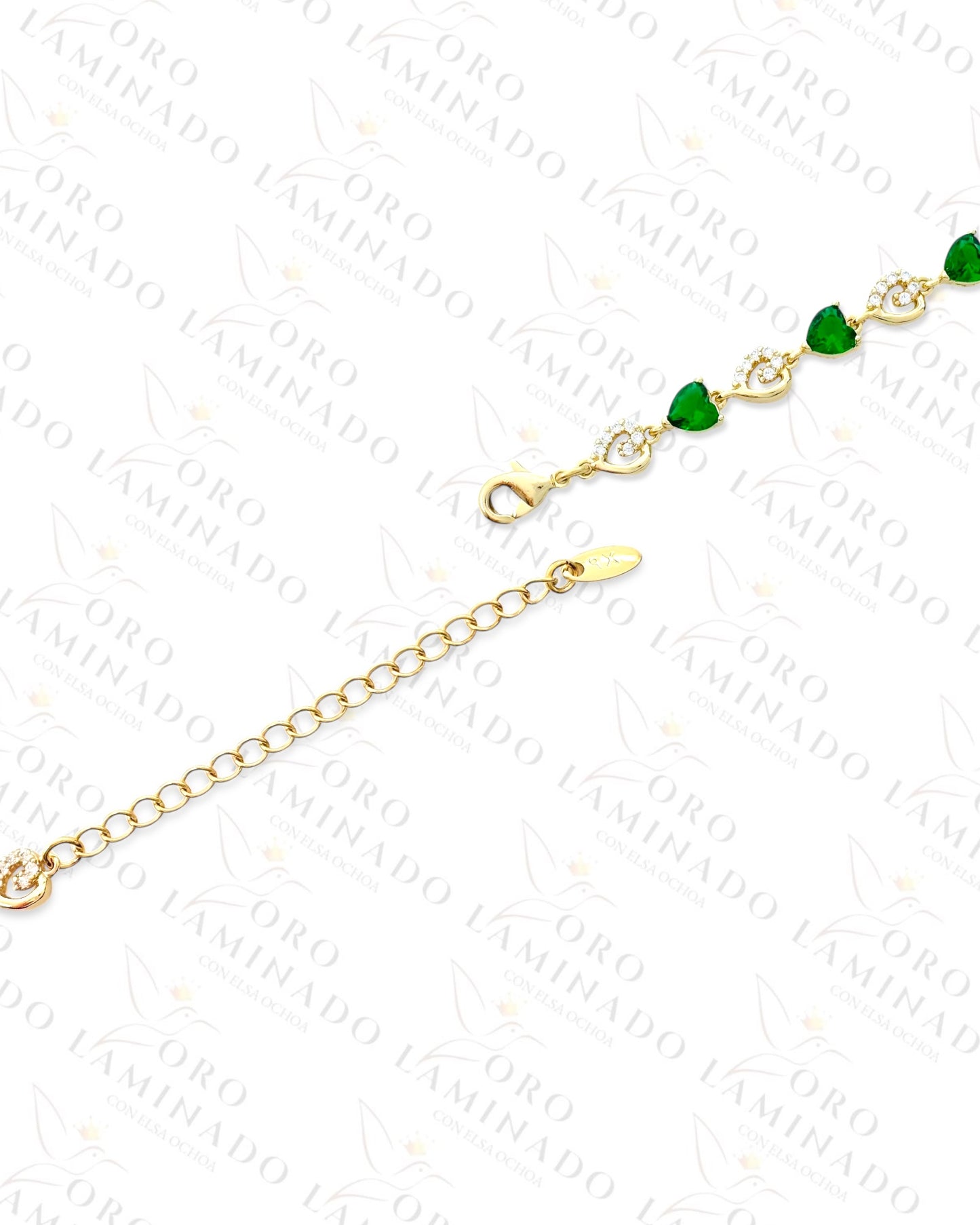 High Quality Green and Clear Sparkling Hearts Bracelet (Gold Filled) R149