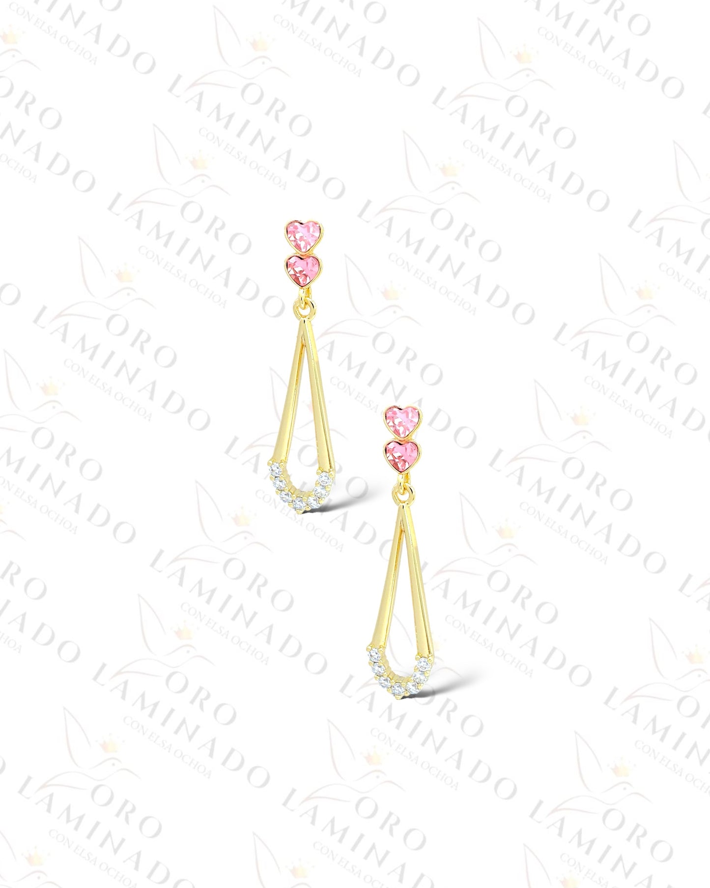 High Quality Pink Crystal Heart Earrings R454