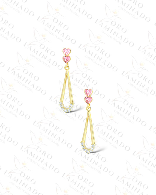 High Quality Pink Crystal Heart Earrings R454