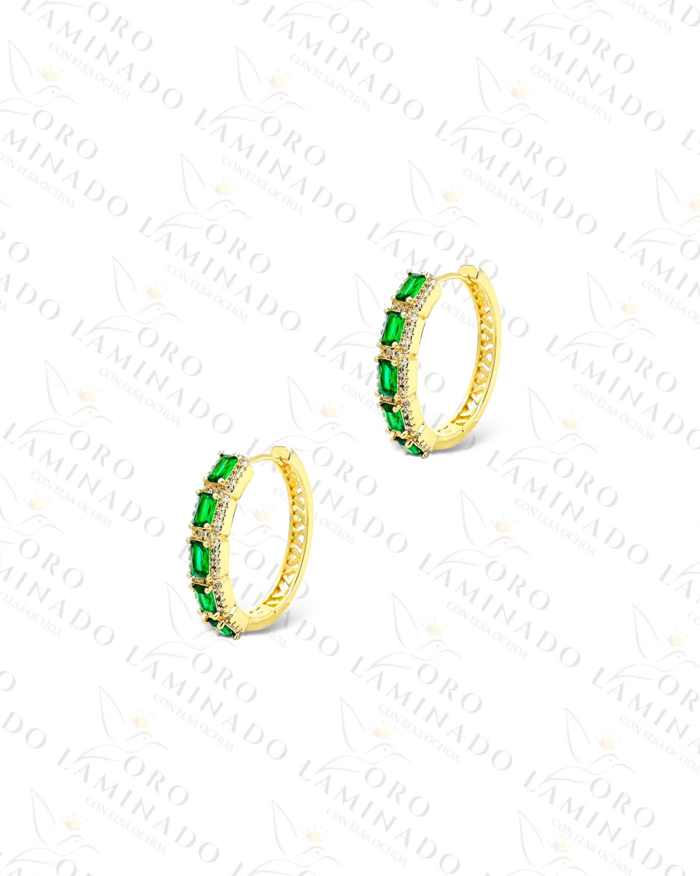 High Quality Shinny Green Crystals Hoop Earrings (Gold Filled) B404