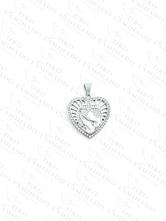 Silver Heart Praying Hands Pendant Y340