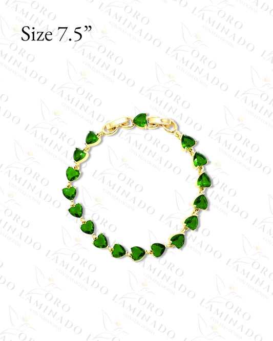 Green Crystal Hearts Bracelet B252