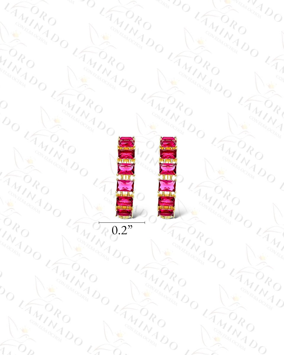 High Quality Pink Stone Hoop Earrings (Gold Filled) Y197