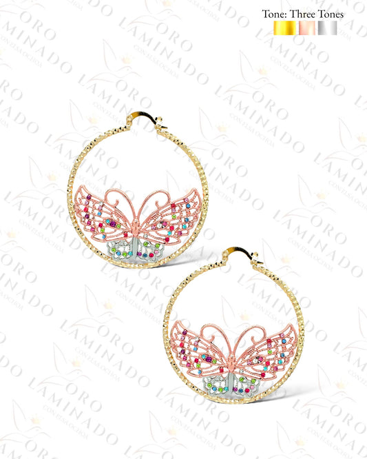 Tri-Color Butterfly Hoop Earrings R57