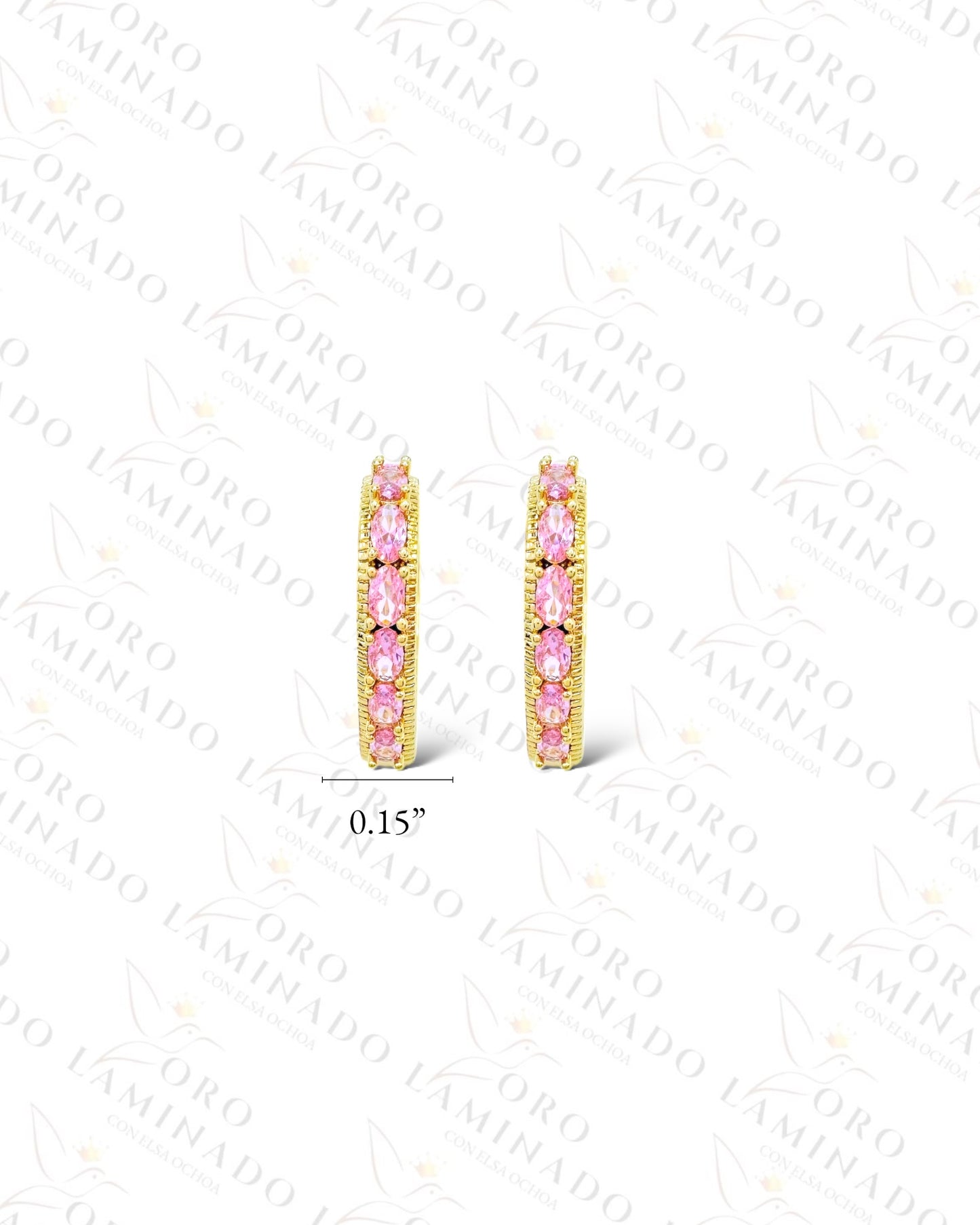 High Quality Light Pink Stone Hoop Earrings (Gold Filled) Y97