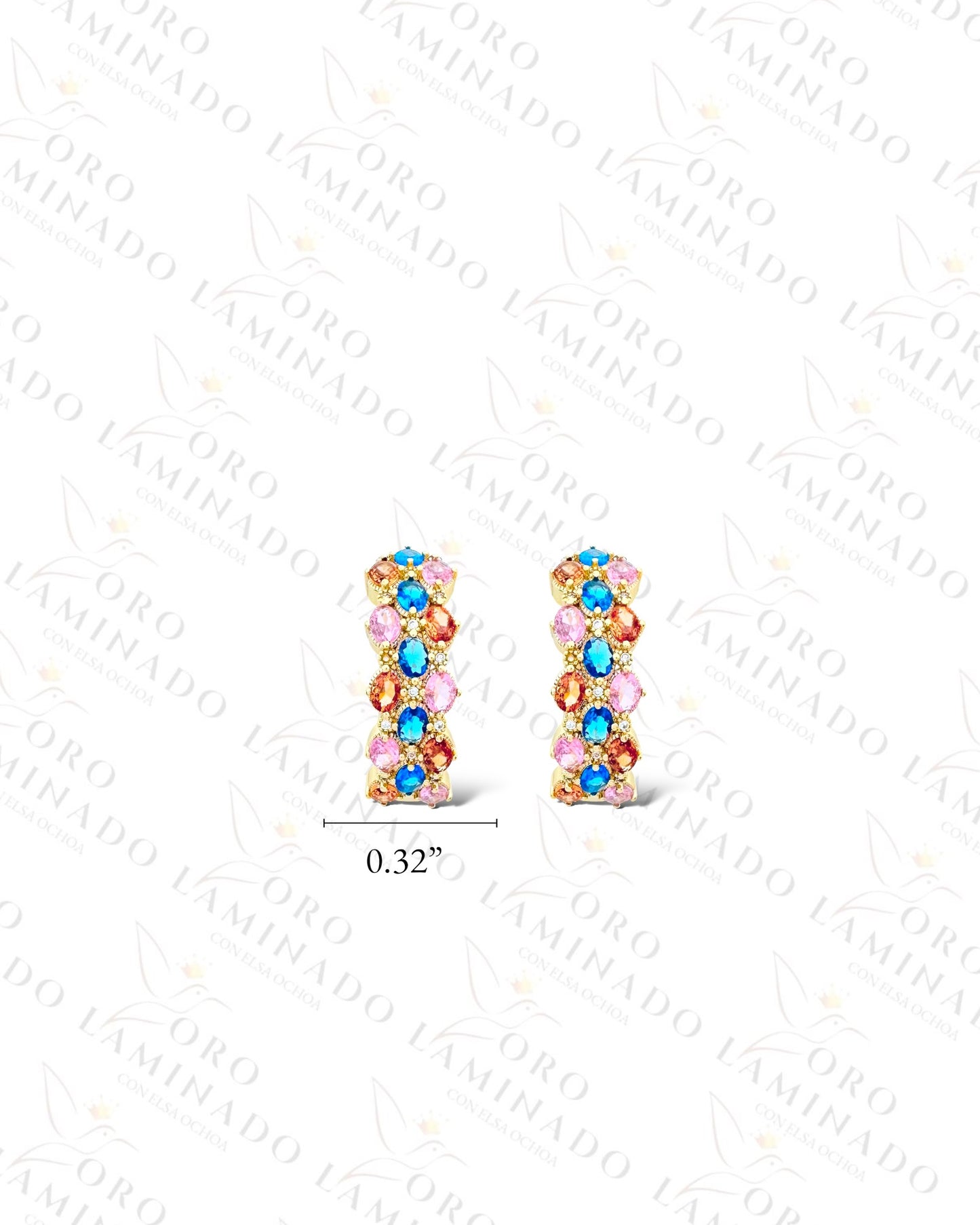 High Quality Multi-Color Stones Design Hoop Earrings (Gold Filled) R221