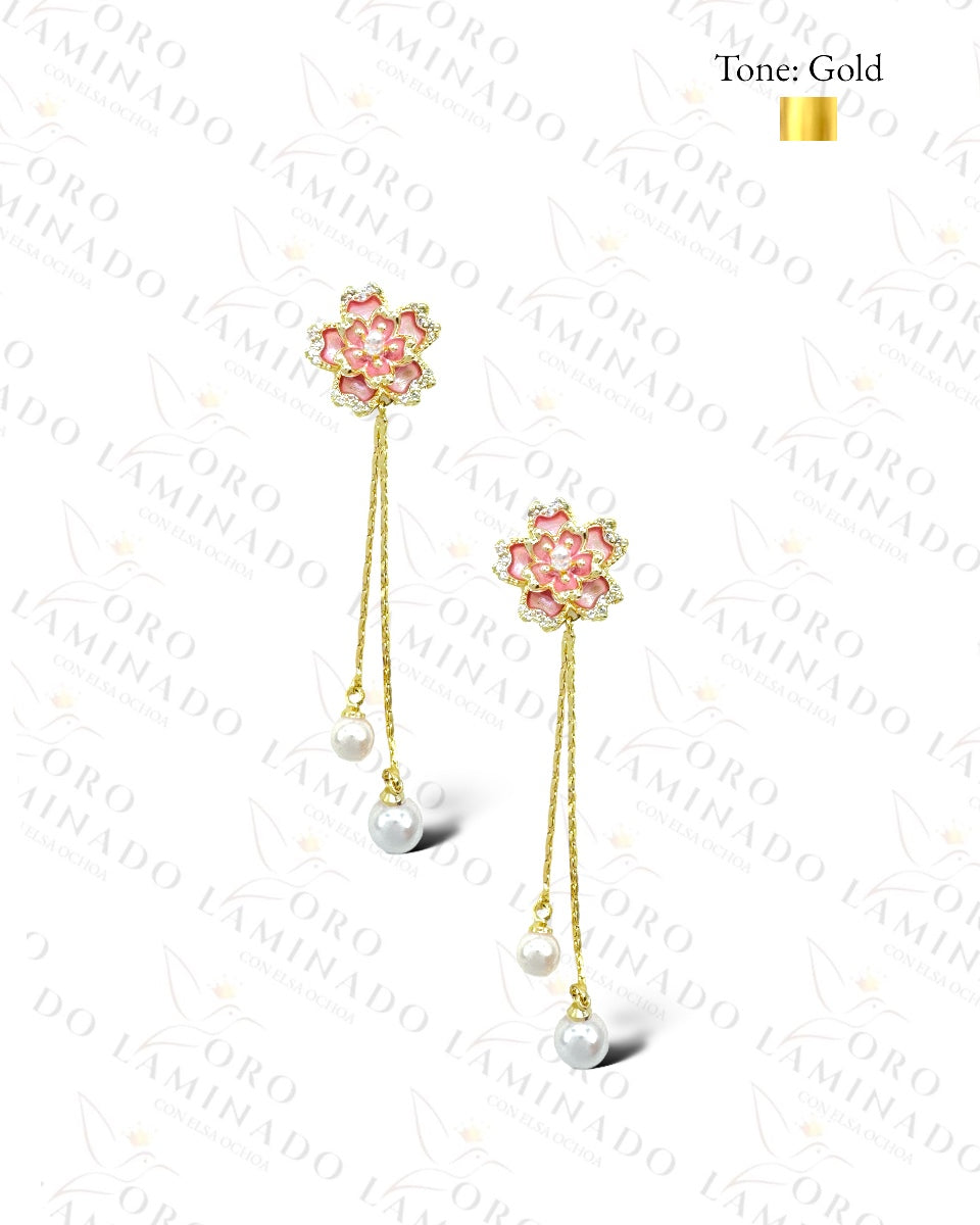 High Quality Pink Flower Long Earrings G95