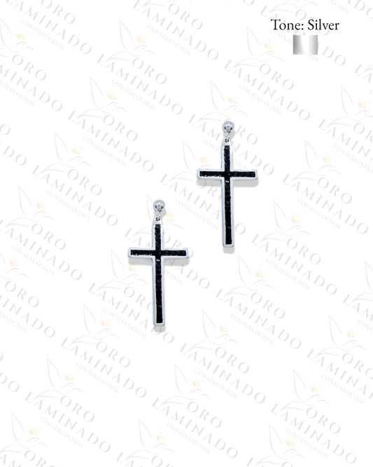 Stainless Steel Black Cross Men Earrings B302