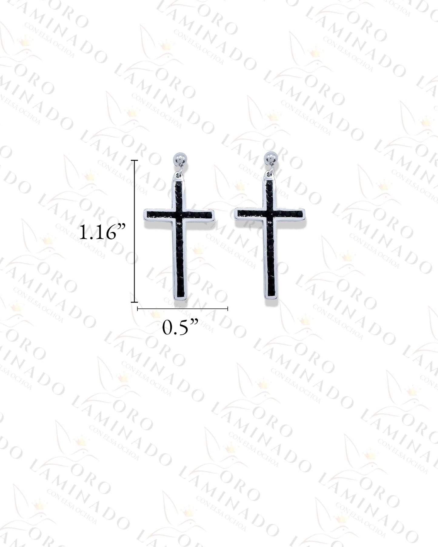 Stainless Steel Black Cross Men Earrings B302