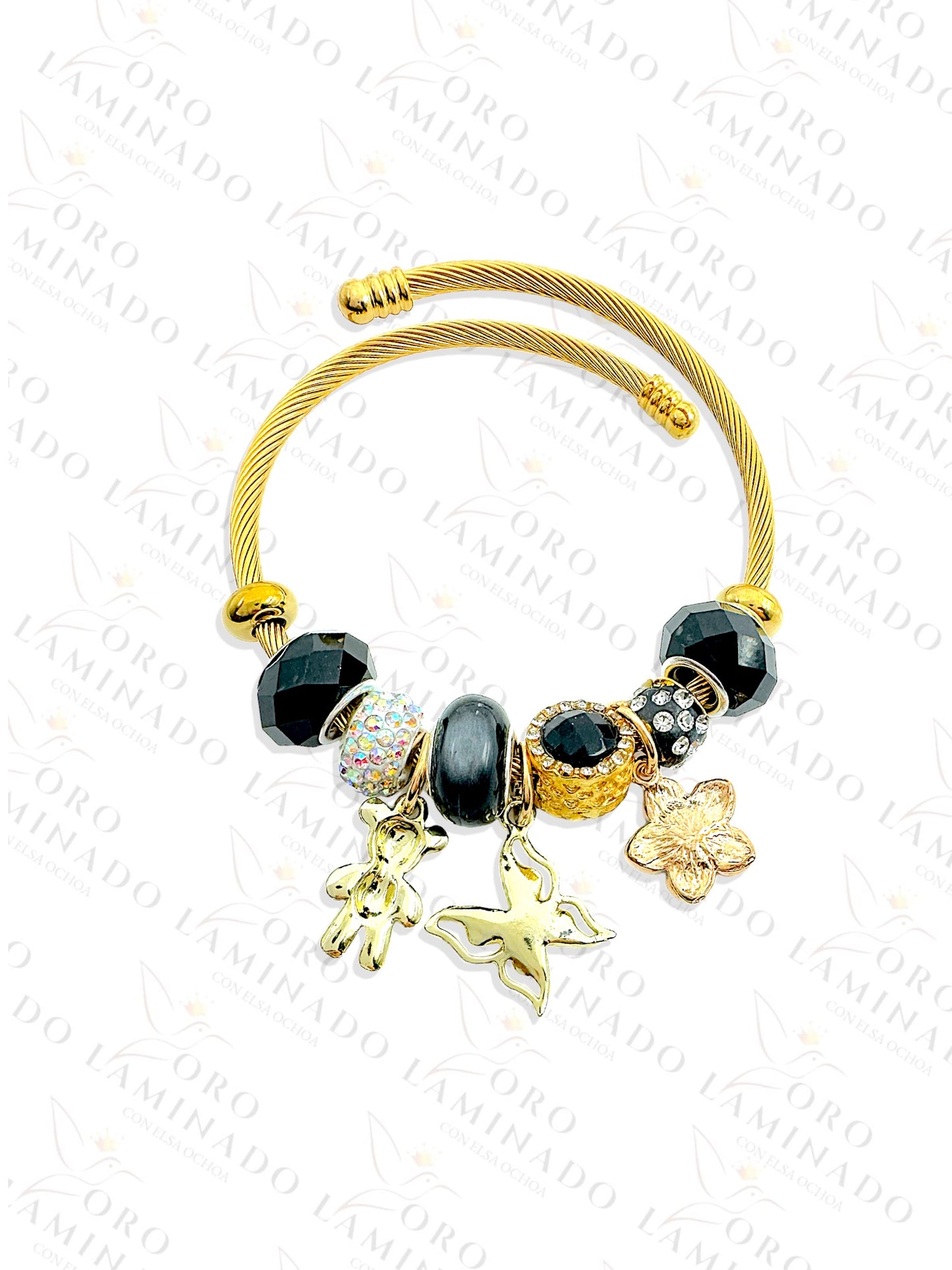 Stainless Steel Black Butterfly Charm Bracelet R421