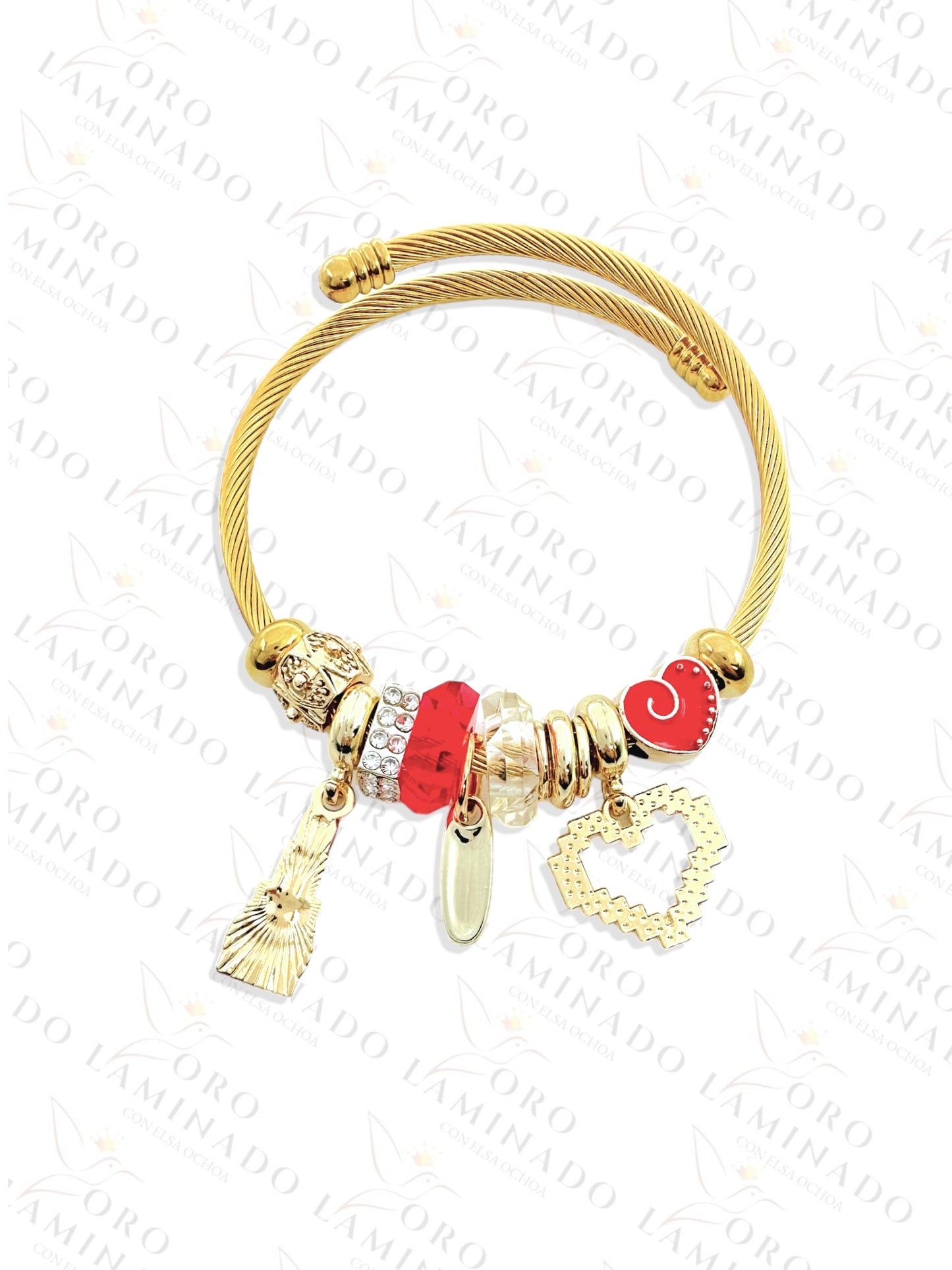 Stainless Steel Red Lipstick Charm Bracelet R420