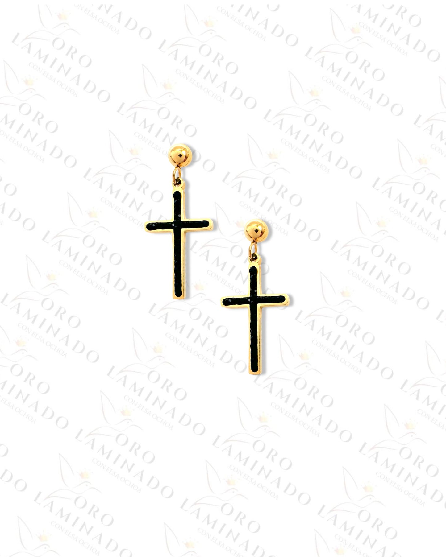 Men Stainless Steel Black Cross Earrings C340