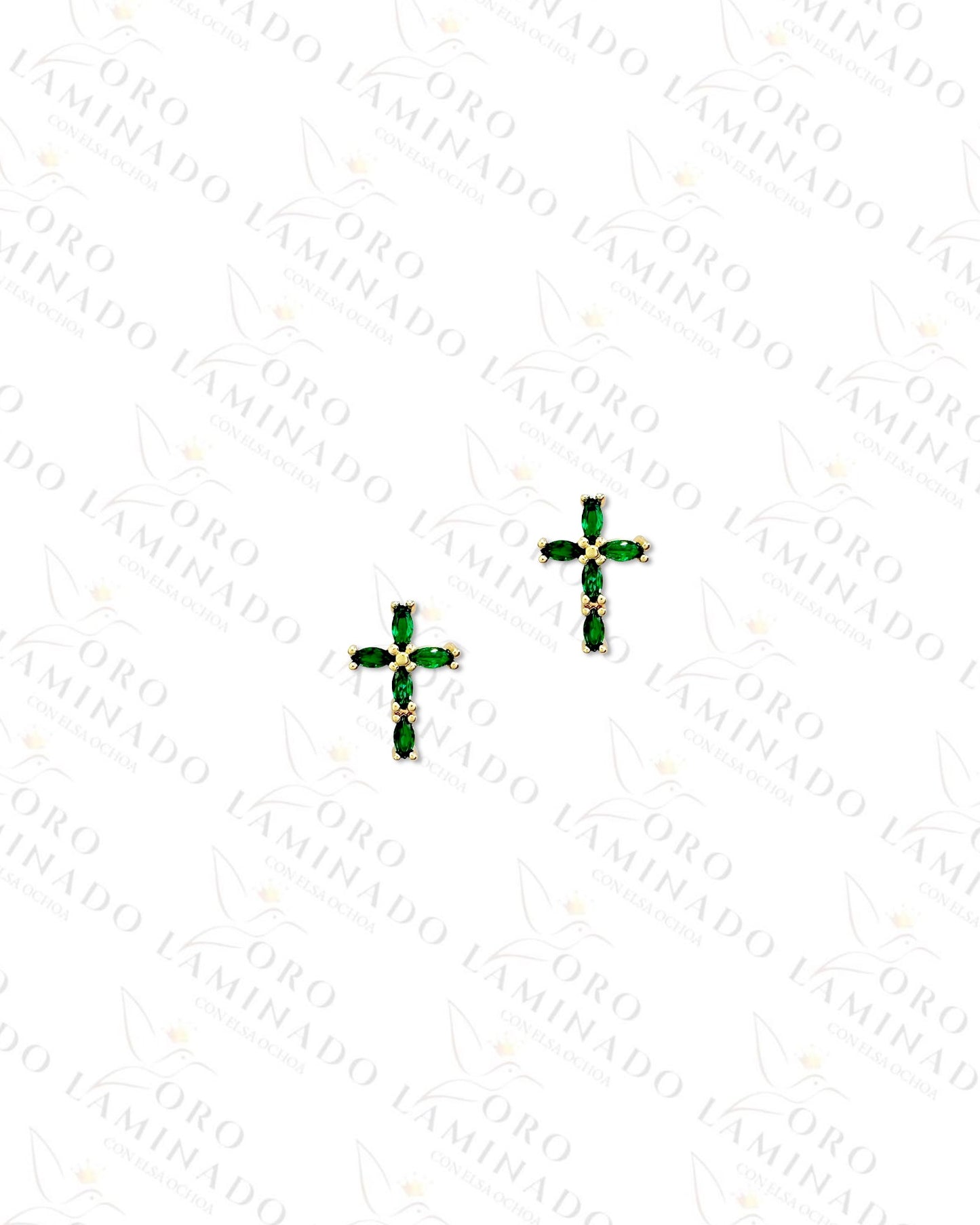 Gold Filled Green Crystal Cross Earrings R449