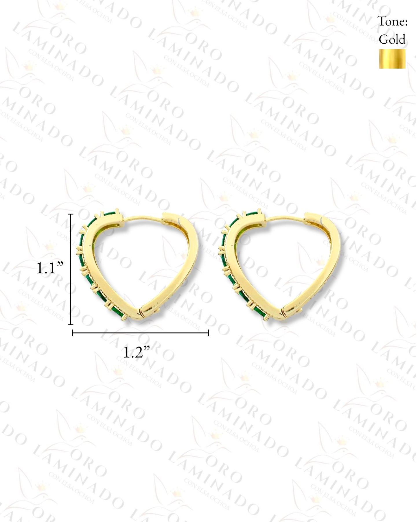 High Quality Green Stone Hoop Earrings (Gold Filled) C87