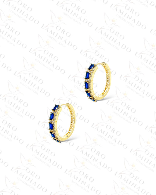 High Quality Shinny Navy Blue Crystals Hoop Earrings (Gold Filled) C370