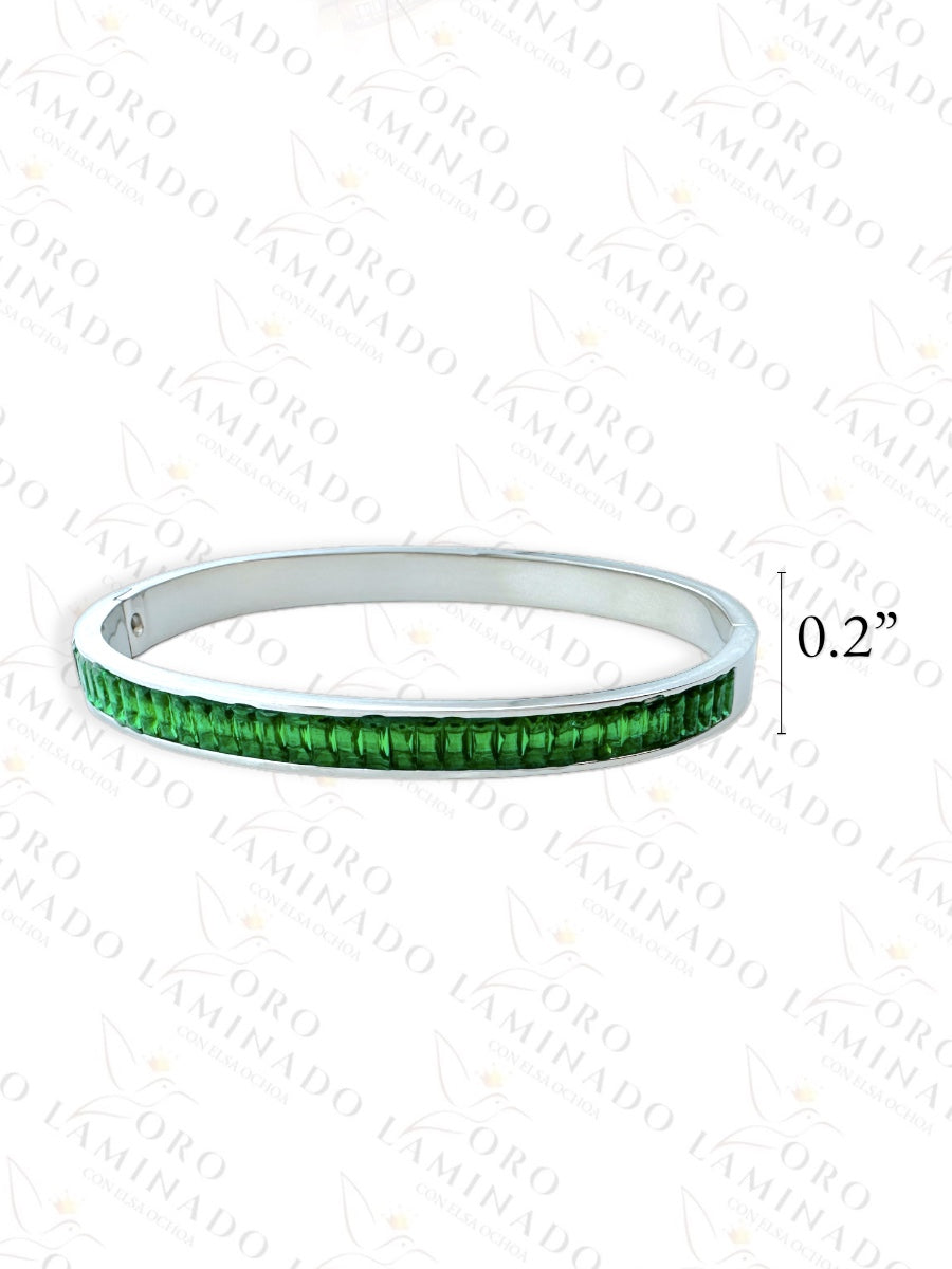 Silver Green Stones Bangle Bracelet R410