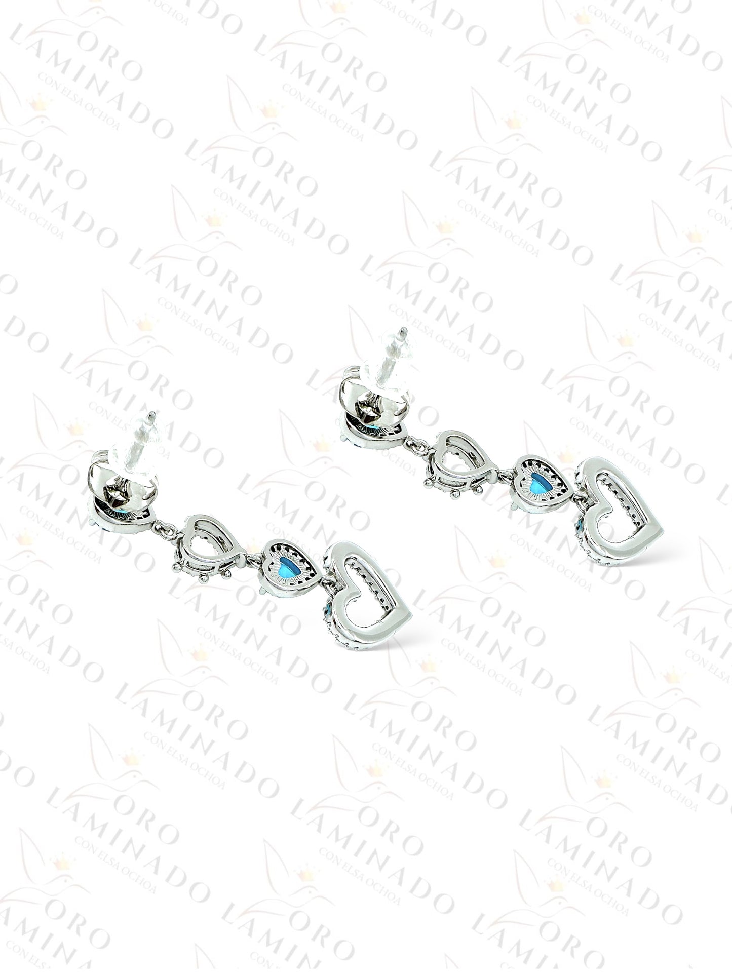 High Quality Silver and Blue Heart Earrings G405