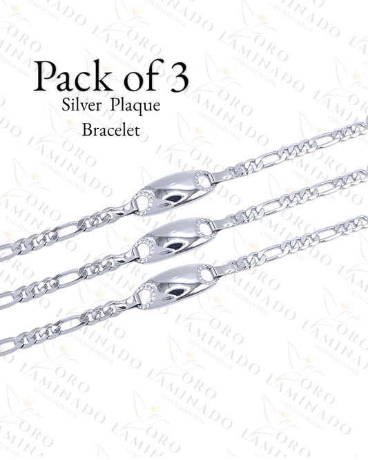 High Quality Silver Round Plaque Kids Bracelet (Pack of 3) Y186