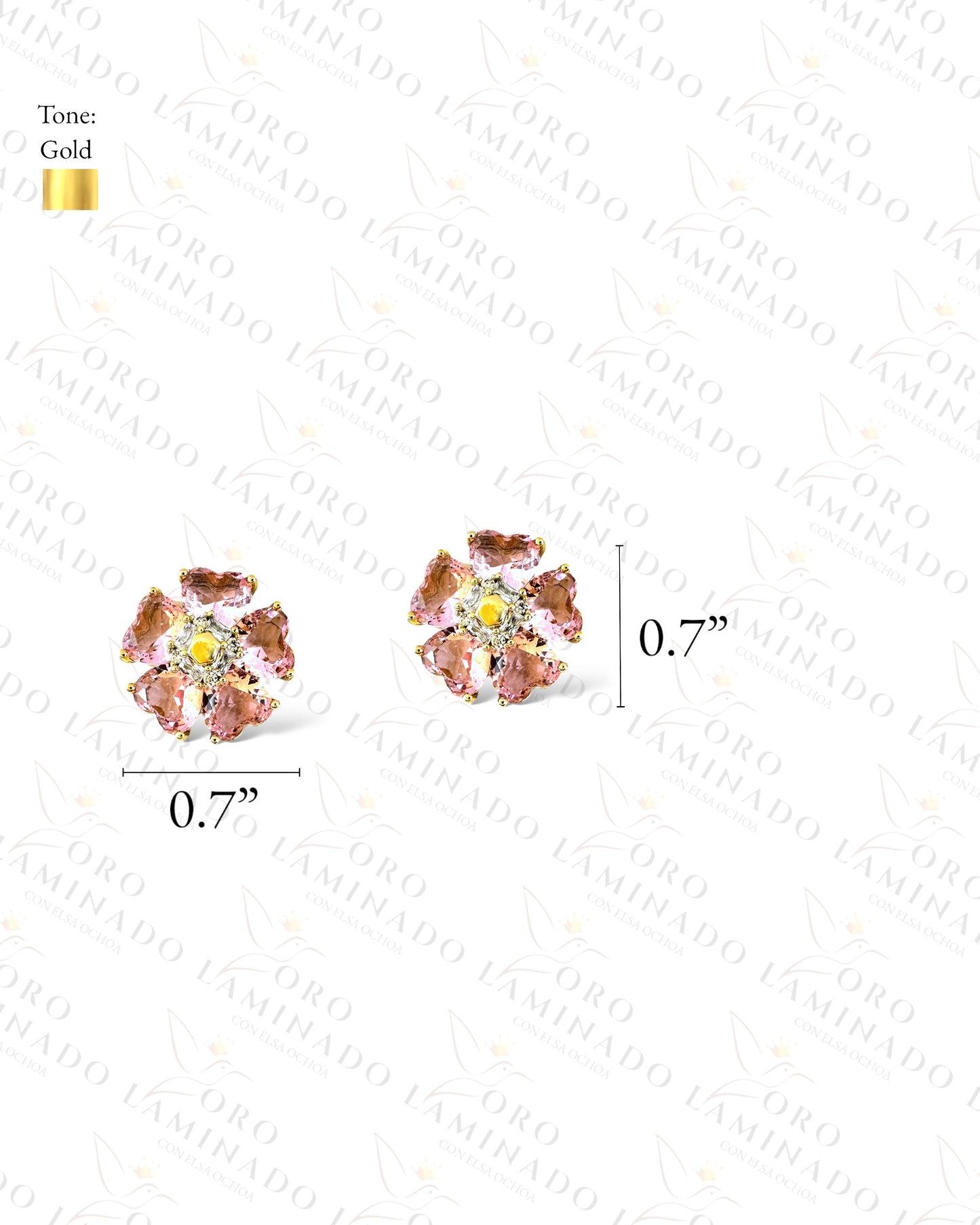 High Quality Pink Flower Earrings C378 Oro Laminado Elsa