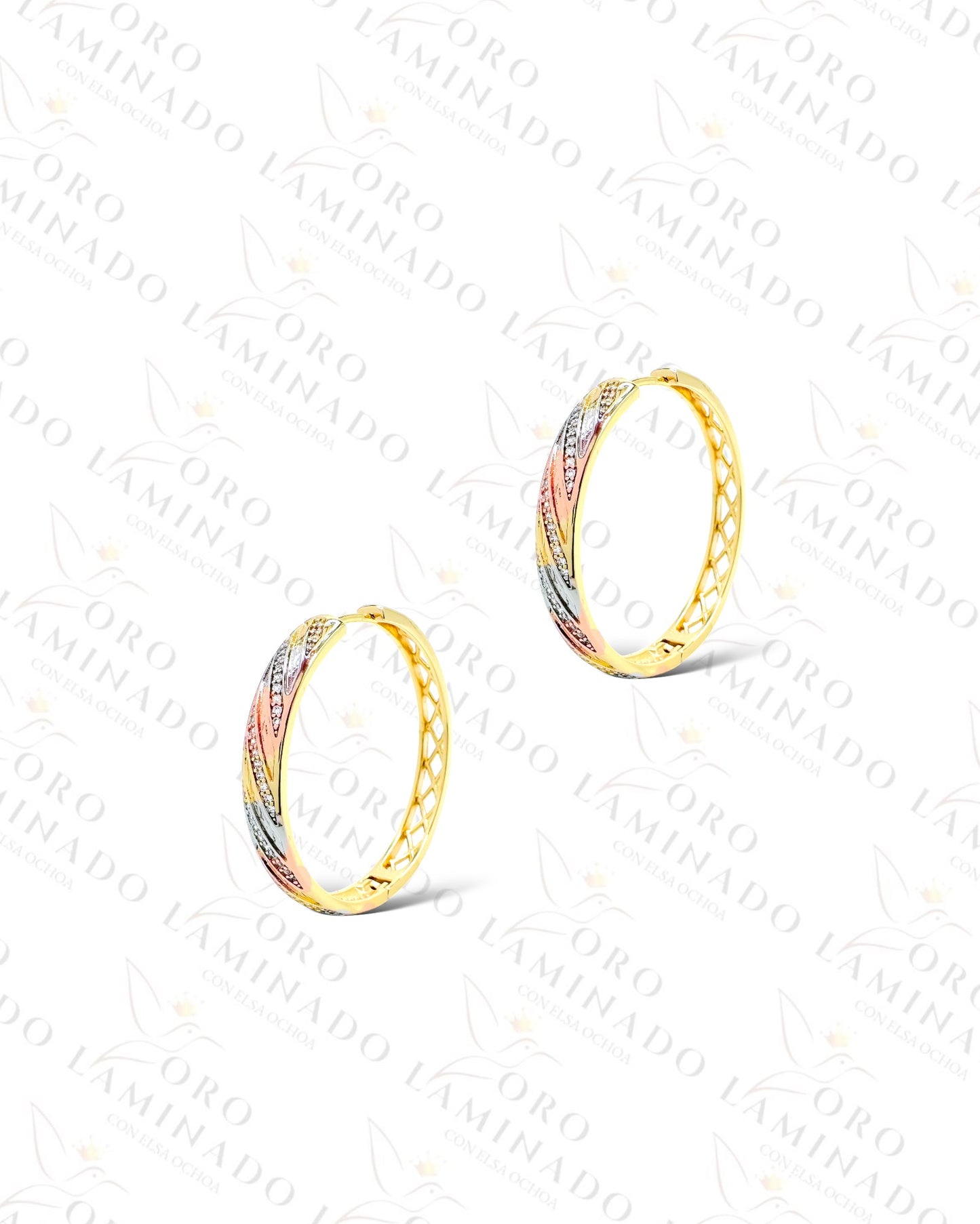 High Quality Sparkling Three Tones Hoop Earrings (Gold Filled) G206