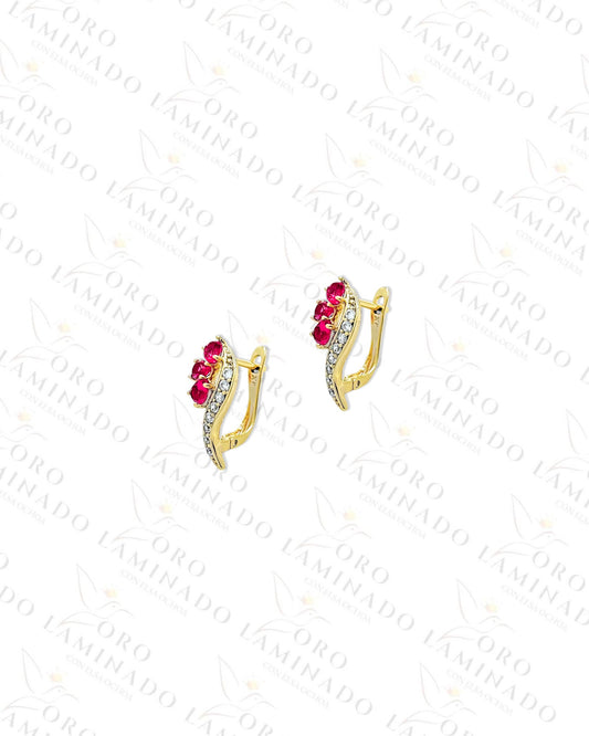 High Quality Pink Leaf Hoop Earrings (Gold Filled) Y85