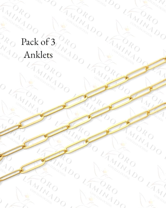 High Quality Pack of 3 Paperclip Chain Anklet (Gold Filled) G414