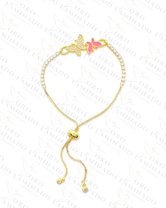 Gold Filled Pink Butterfly Adjustable Bracelet R235