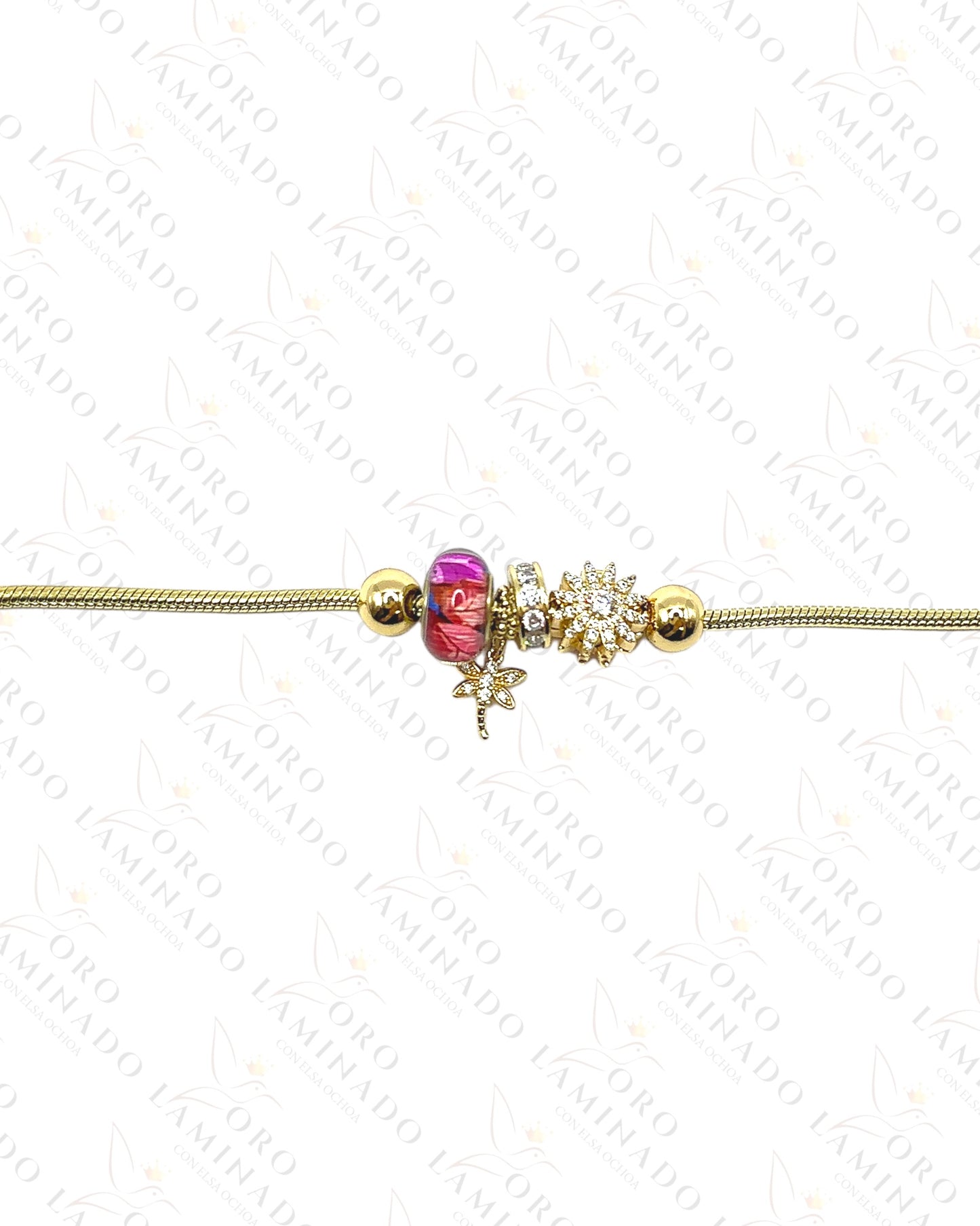 High Quality Gold Charm Bracelet with Dragonfly and sunflower G359