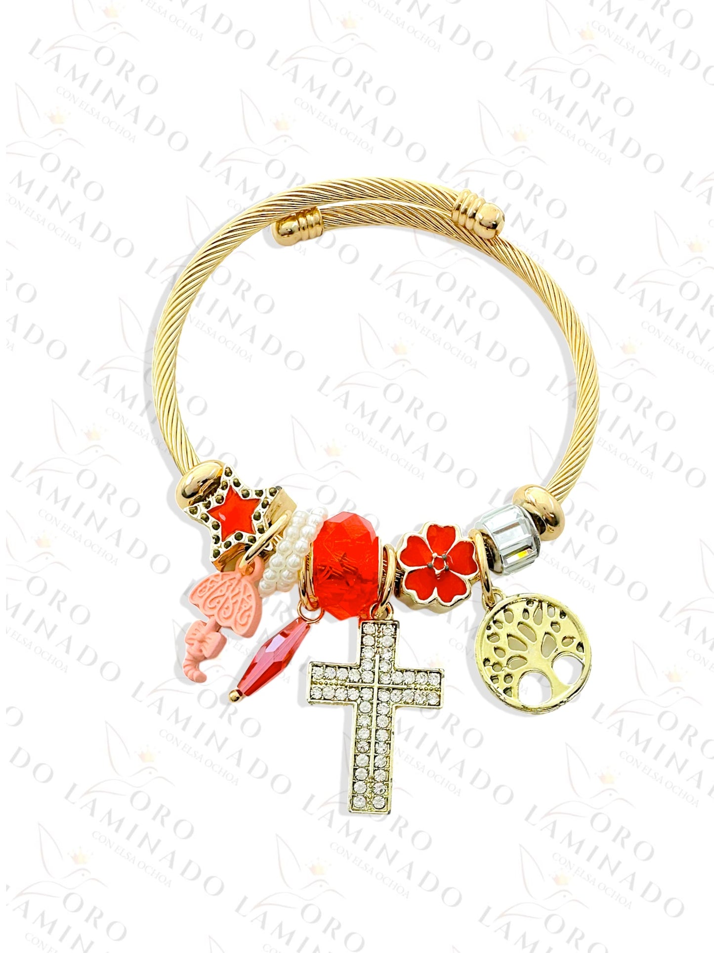 Stainless Steel Red Cross Charm Bracelet R418