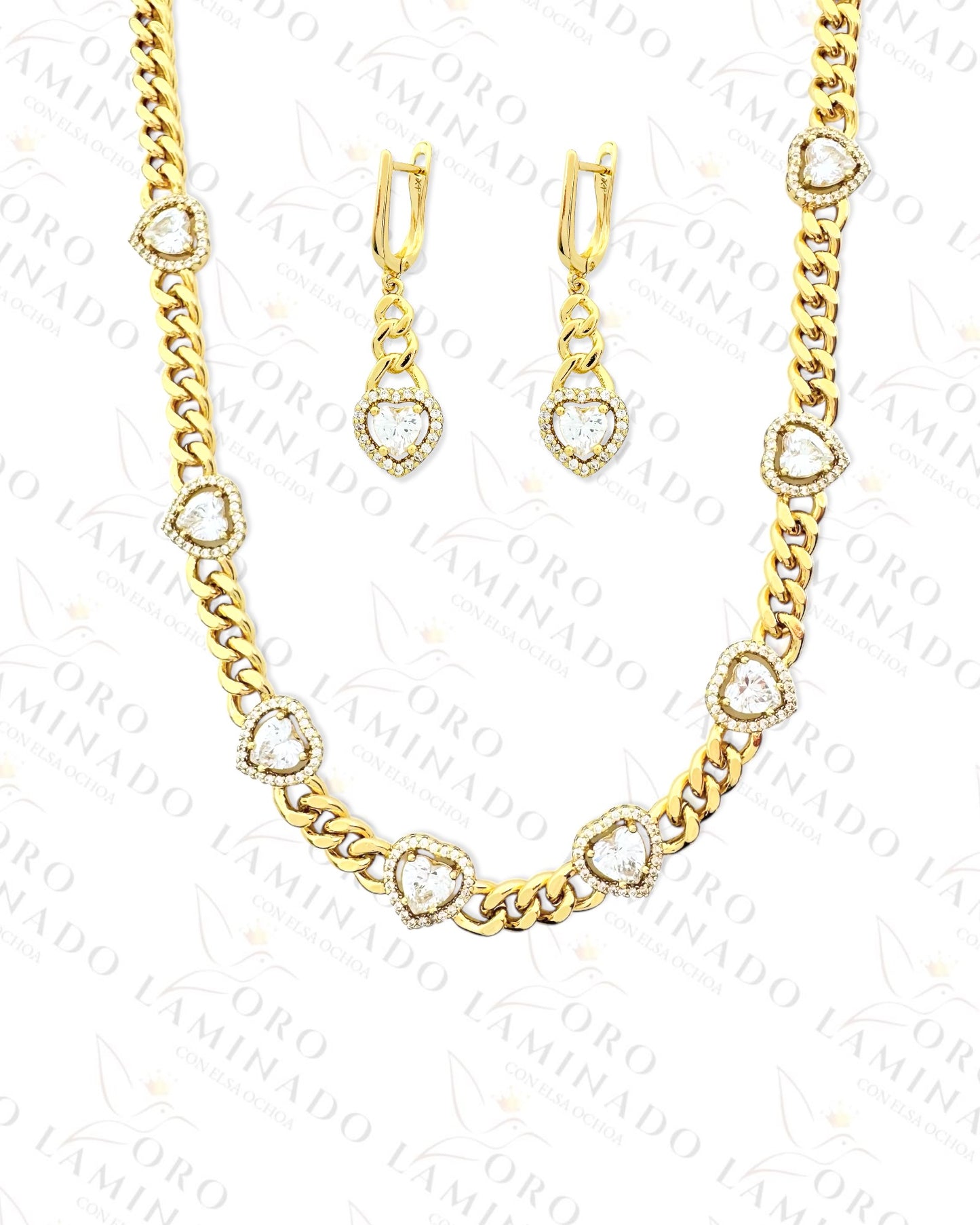 High Quality Crystal Hearts Chain Set (Gold Filled) C188