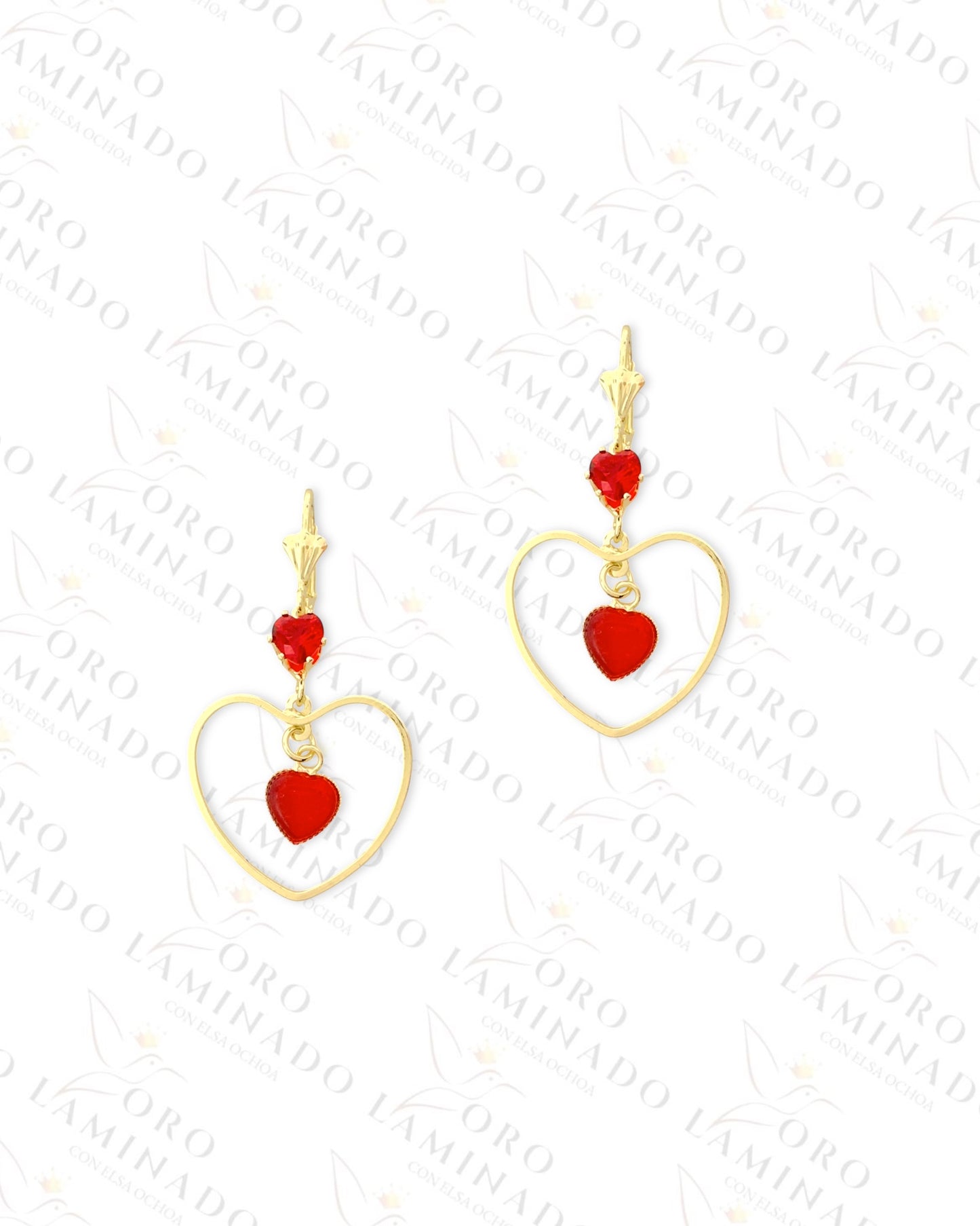 Red Double Heart Hoop Earrings (Gold Filled) R318