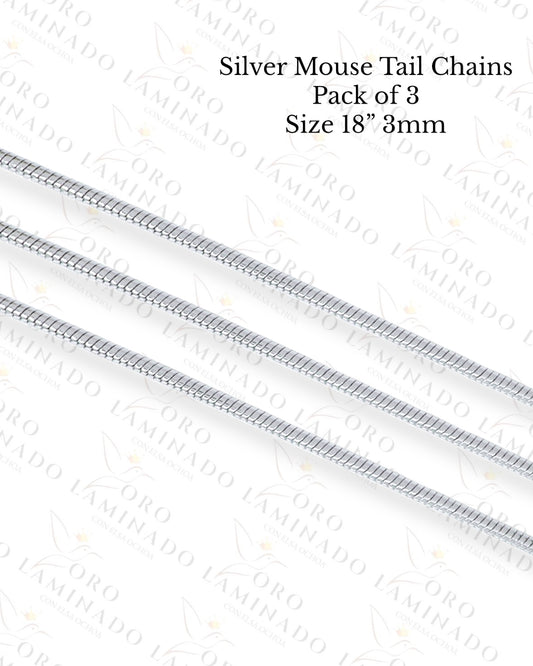 High Quality Silver Mouse Tail Chains Pack of 3 Size 18” 3mm R347