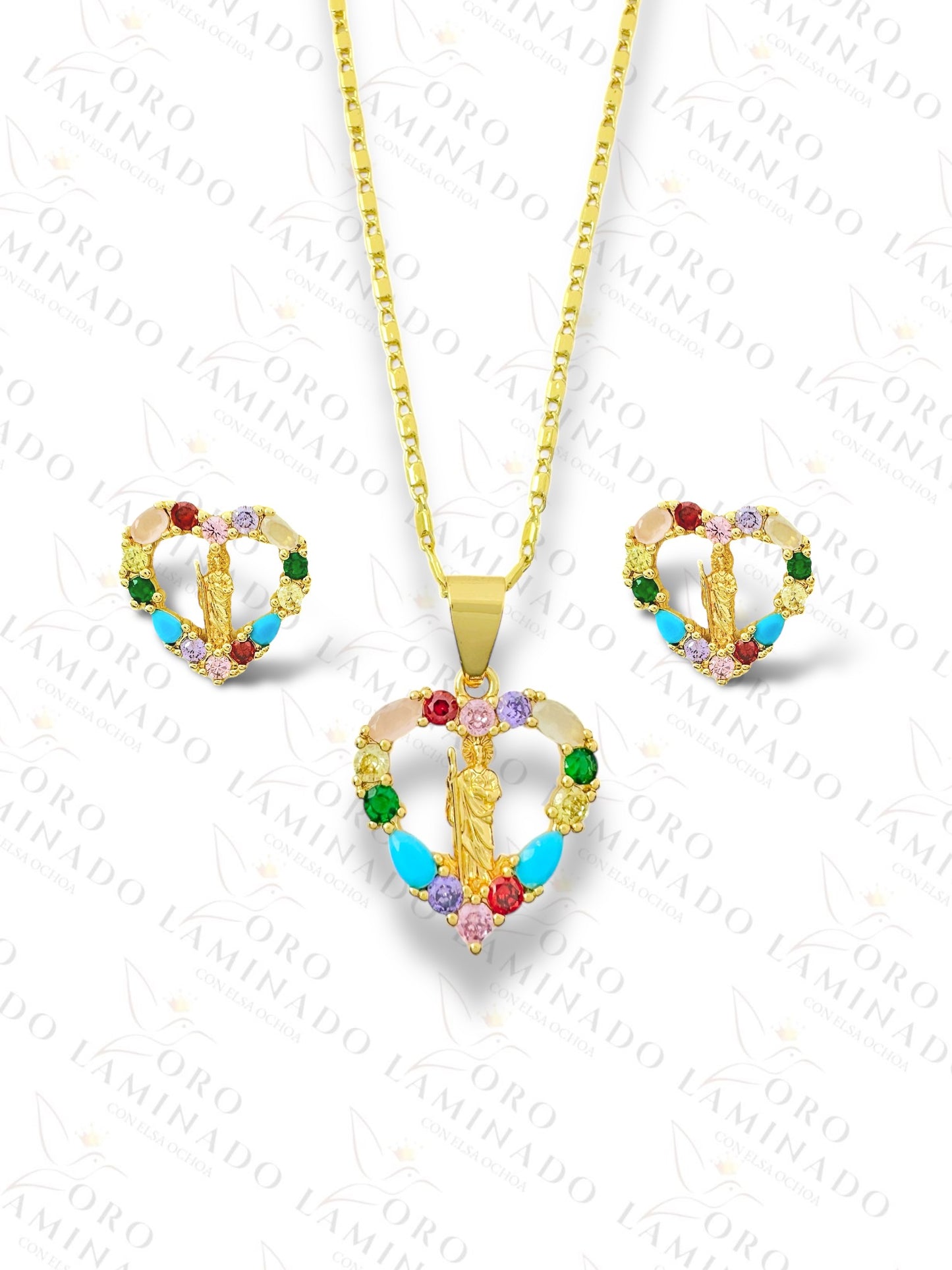 Gold Filled Multicolored San Judas  Set G383