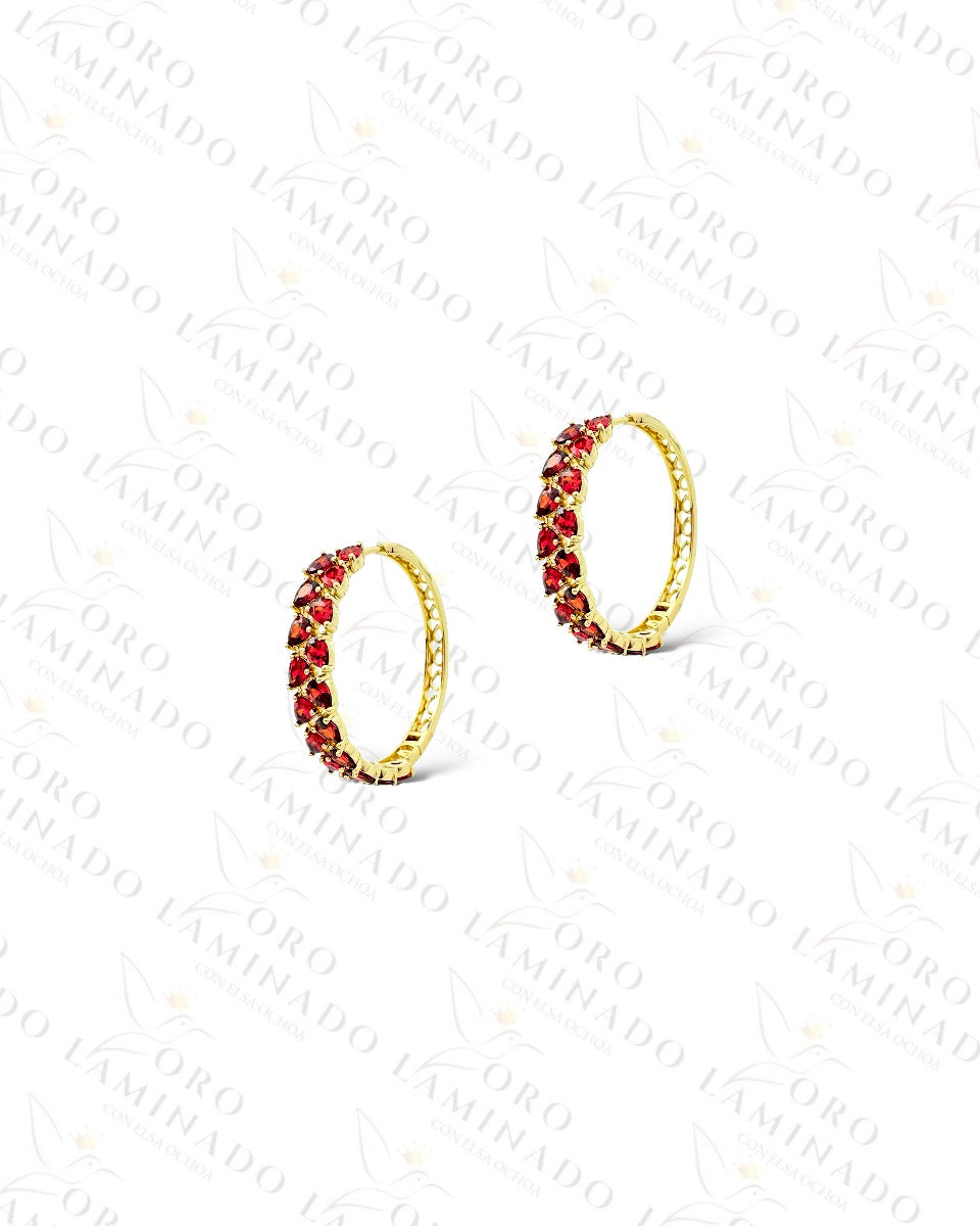 High Quality Red Stone Hoop Earrings (Gold Filled) R74