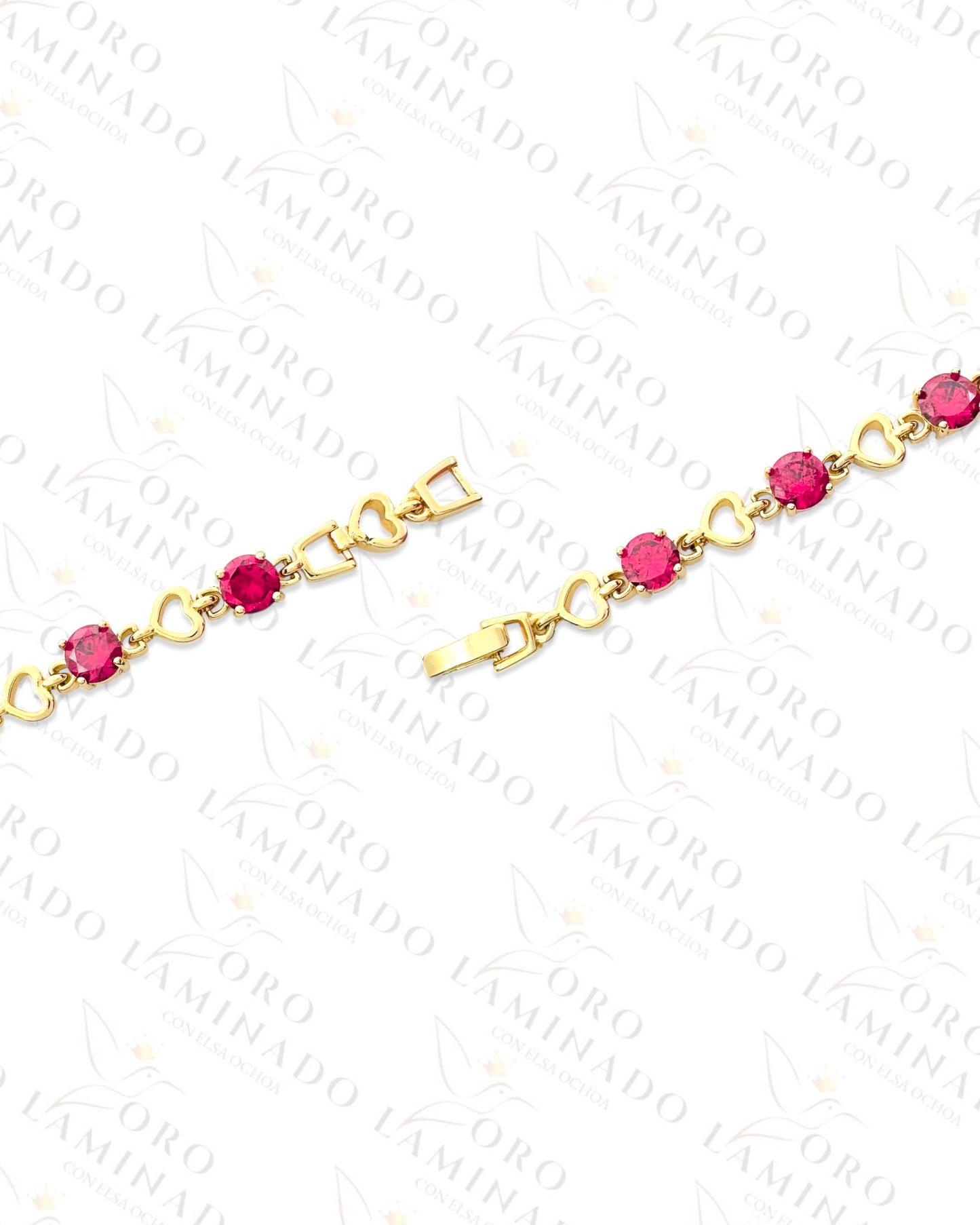 High Quality Hearts and Red Stones Bracelet (Gold Filled) C158