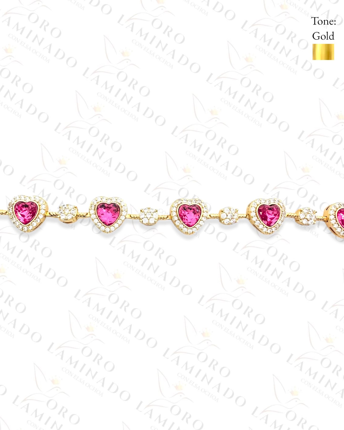 High Quality Pink Crystal Hearts Bracelet (Gold Filled) B89