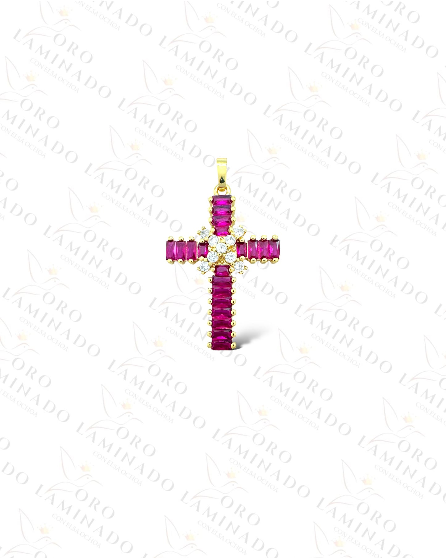 Pink Crystal Cross Pendant R295