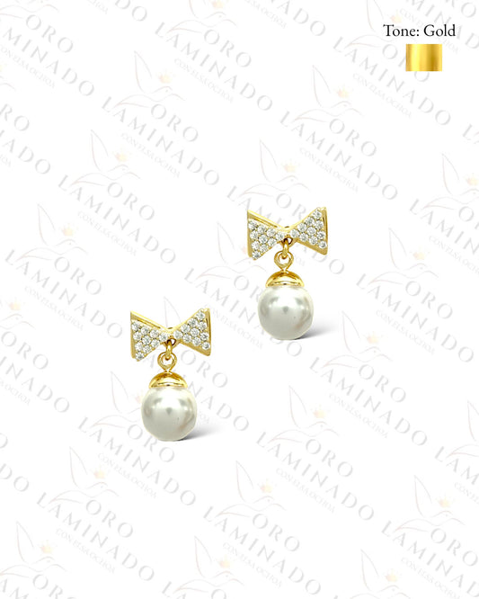 High Quality Sparkling Bow with Pearl Earrings C312