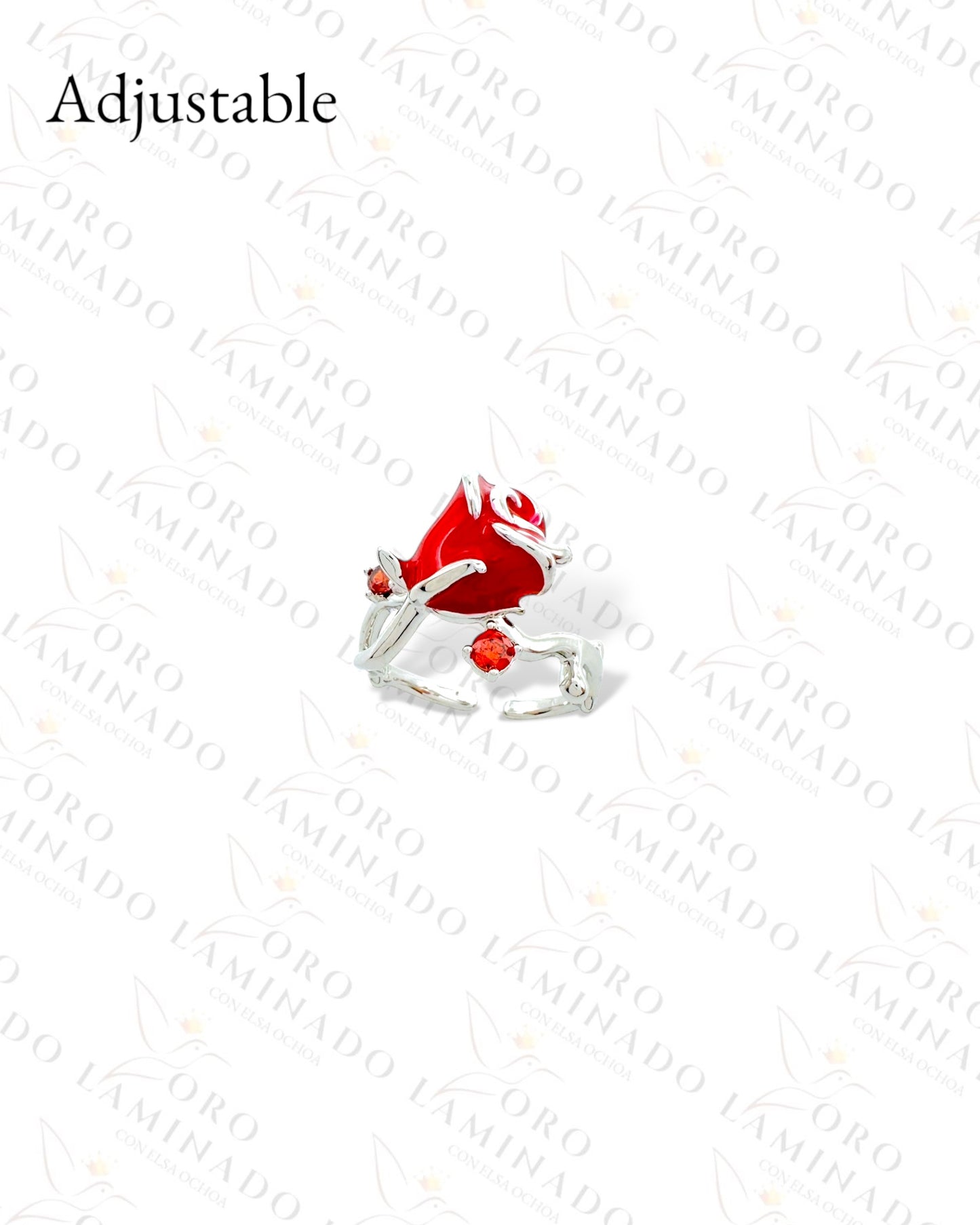 High Quality Adjustable Silver Red Rose Ring (Gold Filled) G223