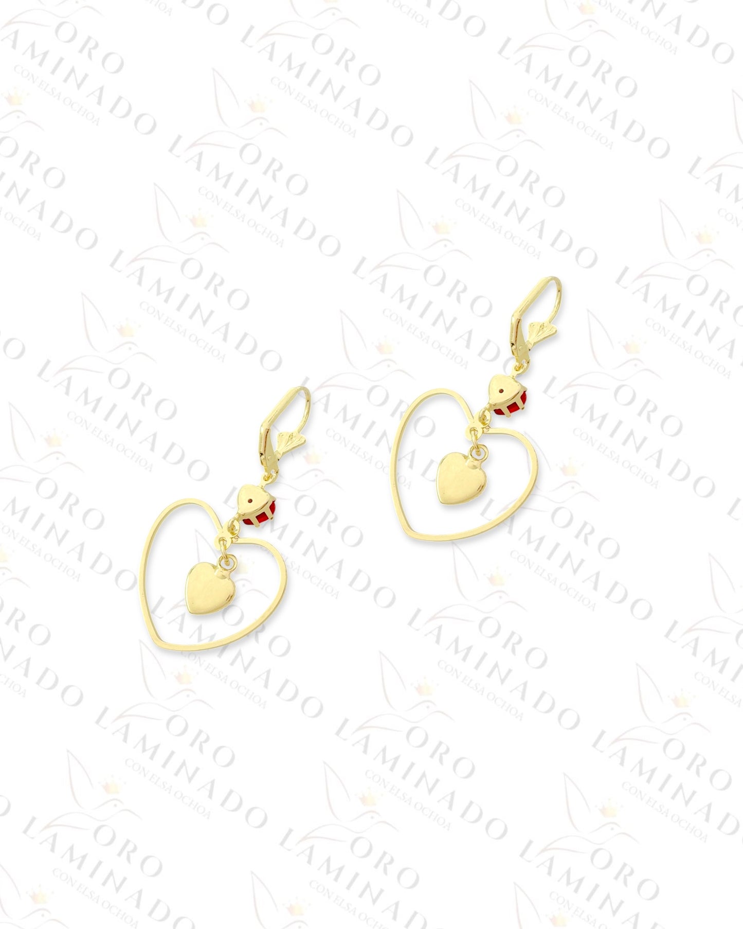 Red Double Heart Hoop Earrings (Gold Filled) R318